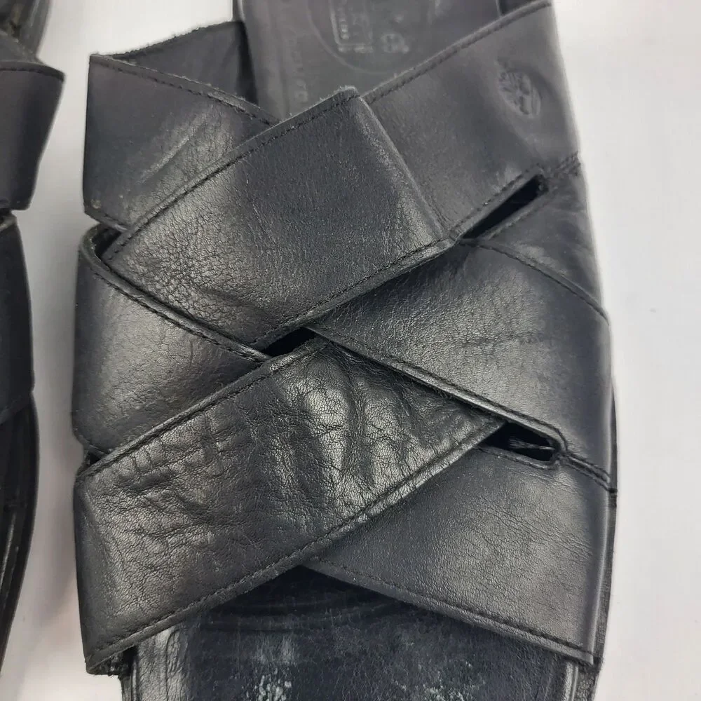 Vintage Timberland Smart Leather Slide Sandals Slip On Men's Size 12M Black